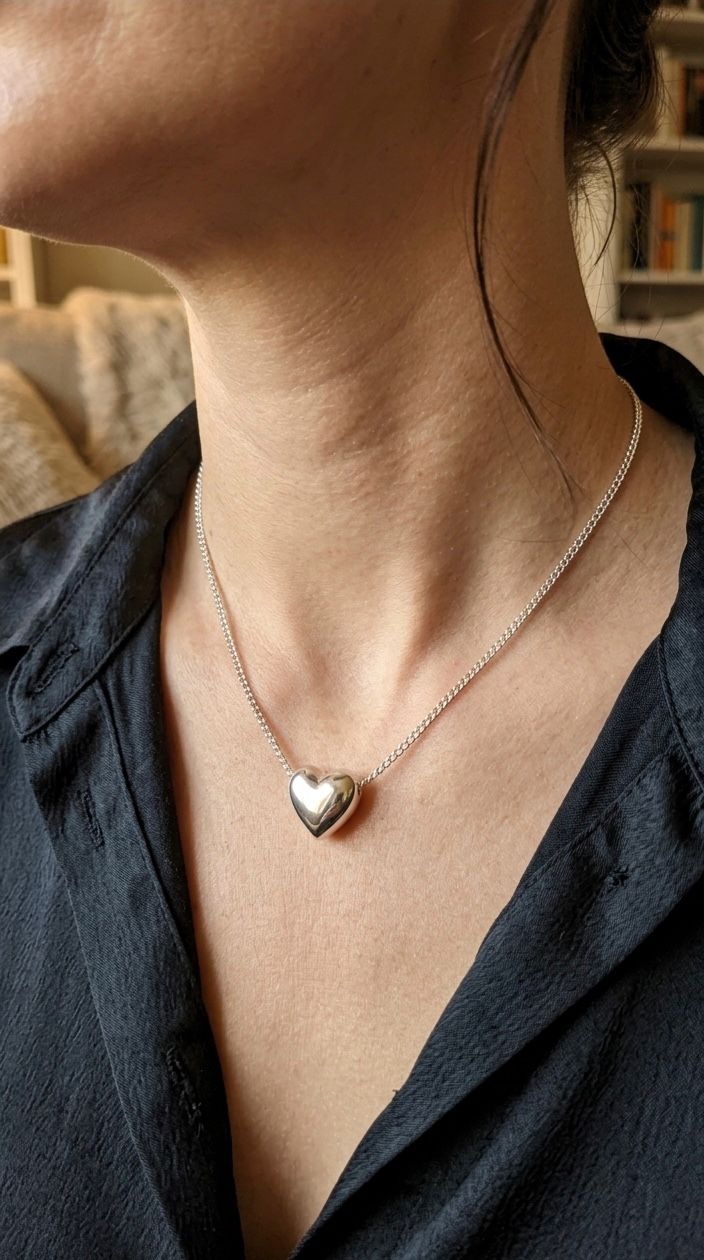 High Polished Silver 925 Heart Necklace