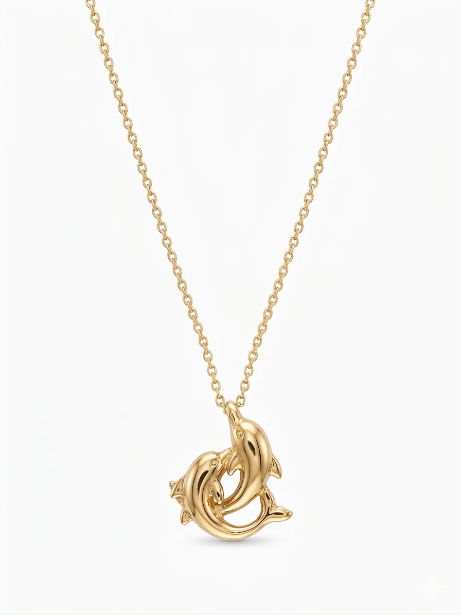 14K Solid Dolphin Necklace