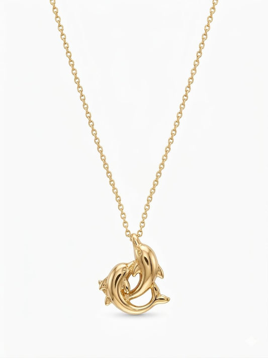 14K Solid Dolphin Necklace