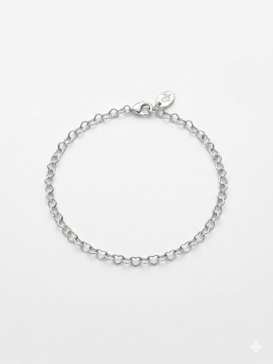 High polished 925 Silver Interlocking Heart Chain Bracelet