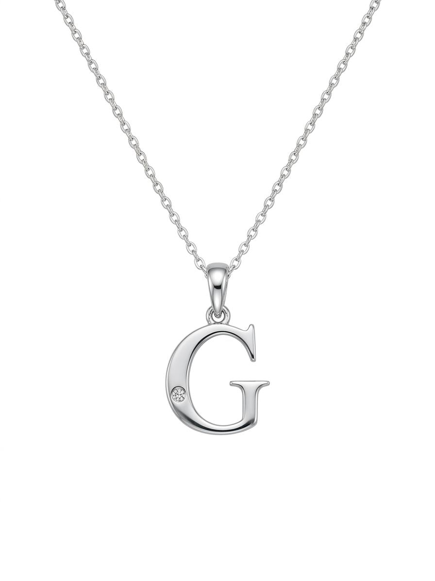 High polished 925 Silver Initial Necklaces with Natural Diamond Stone