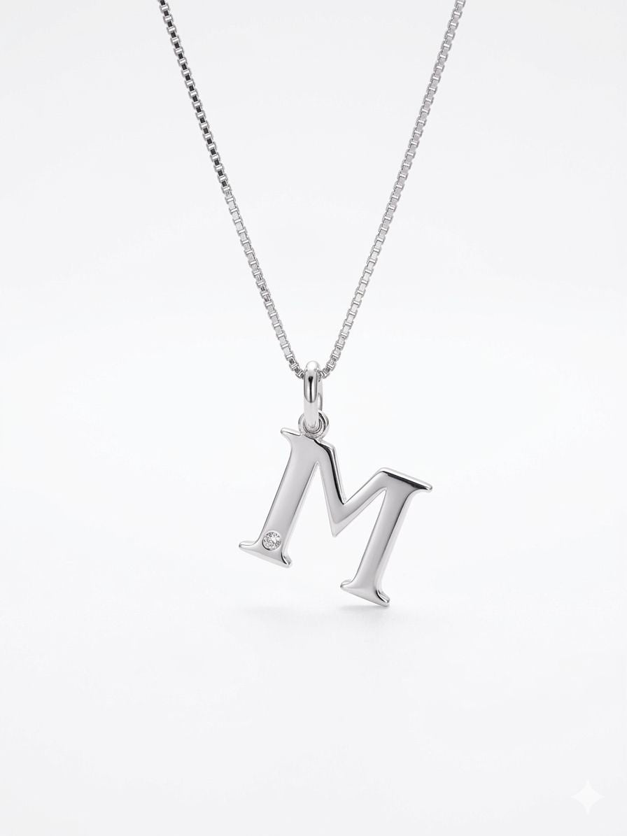 High polished 925 Silver Initial Necklaces with Natural Diamond Stone