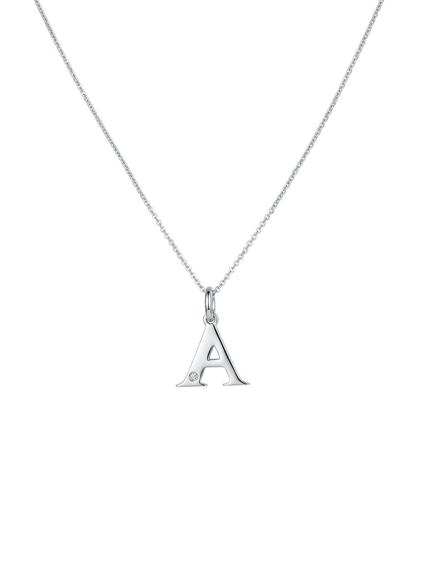 High polished 925 Silver Initial Necklaces with Natural Diamond Stone