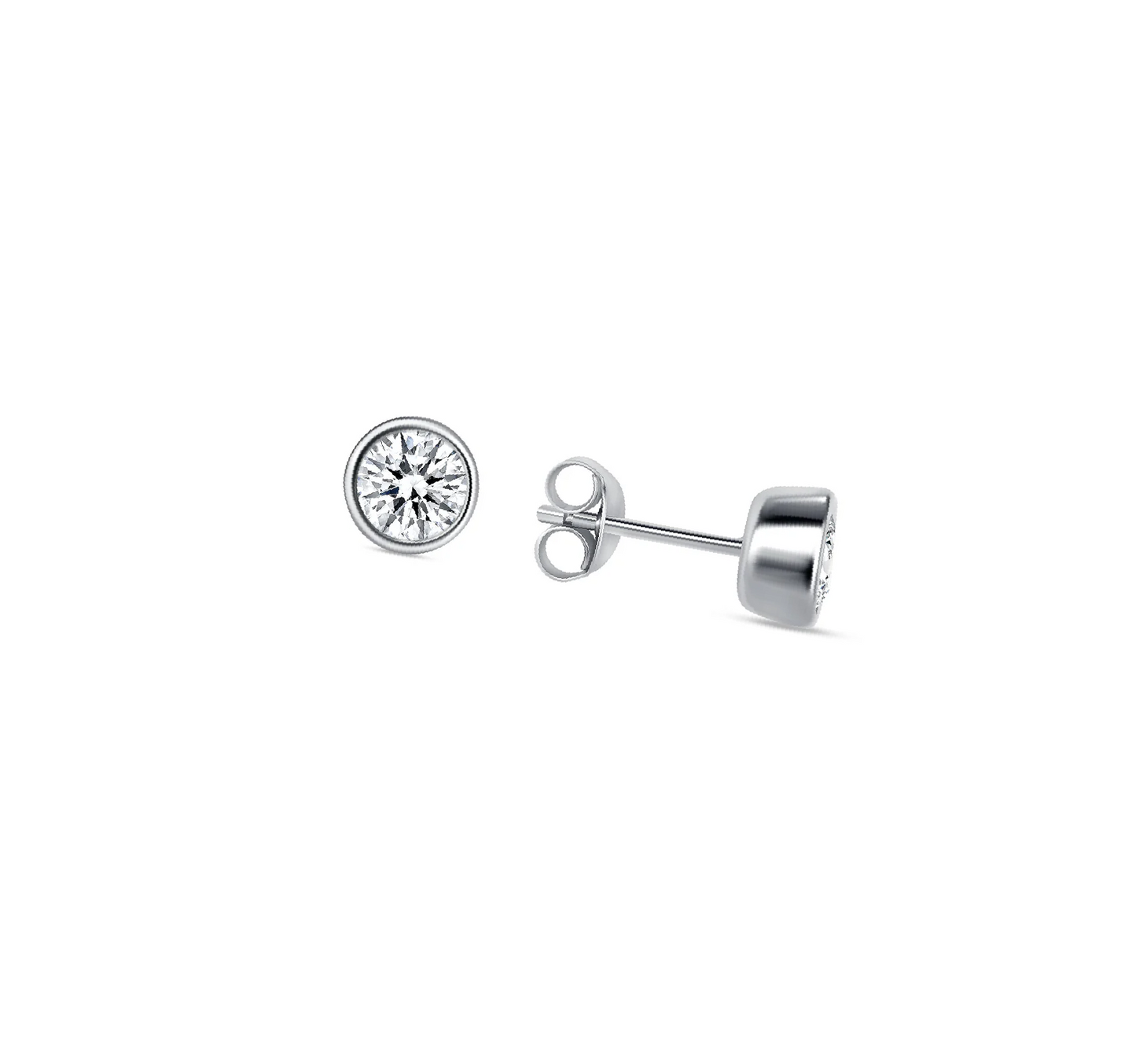 Silver 925 Rhodium Plated 5 mm. Round Moissanite Stud Earring