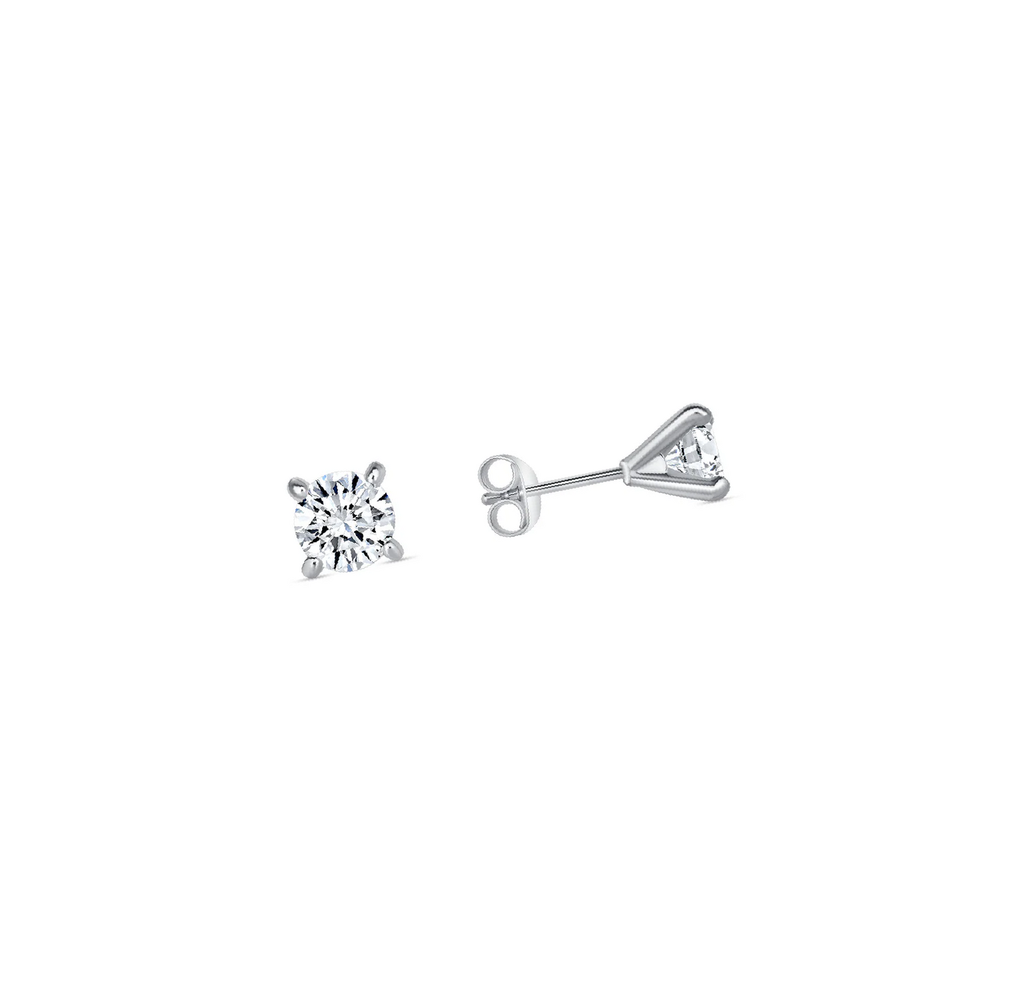 Silver 925 Rhodium Plated 7 mm Round Moissanite Stud Earring