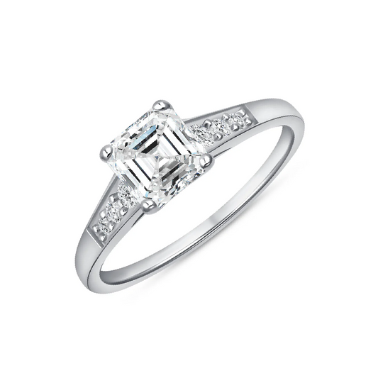 Silver 925 Rhodium Plated 1.2 Carat Moissanite Square Solitaire Ring