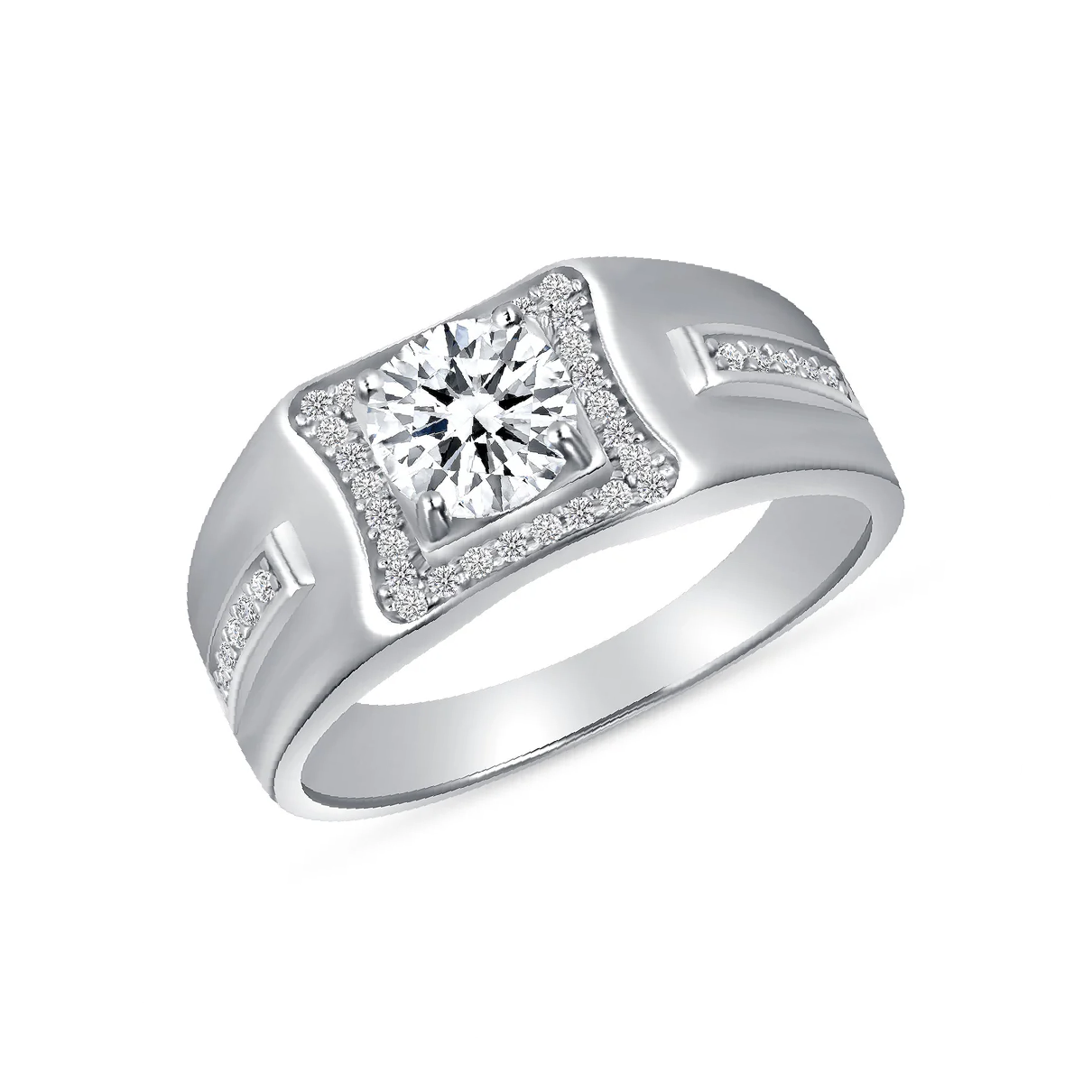 Silver 925 Rhodium Plated 2 Carat Moissanite Solitaire Men's Ring