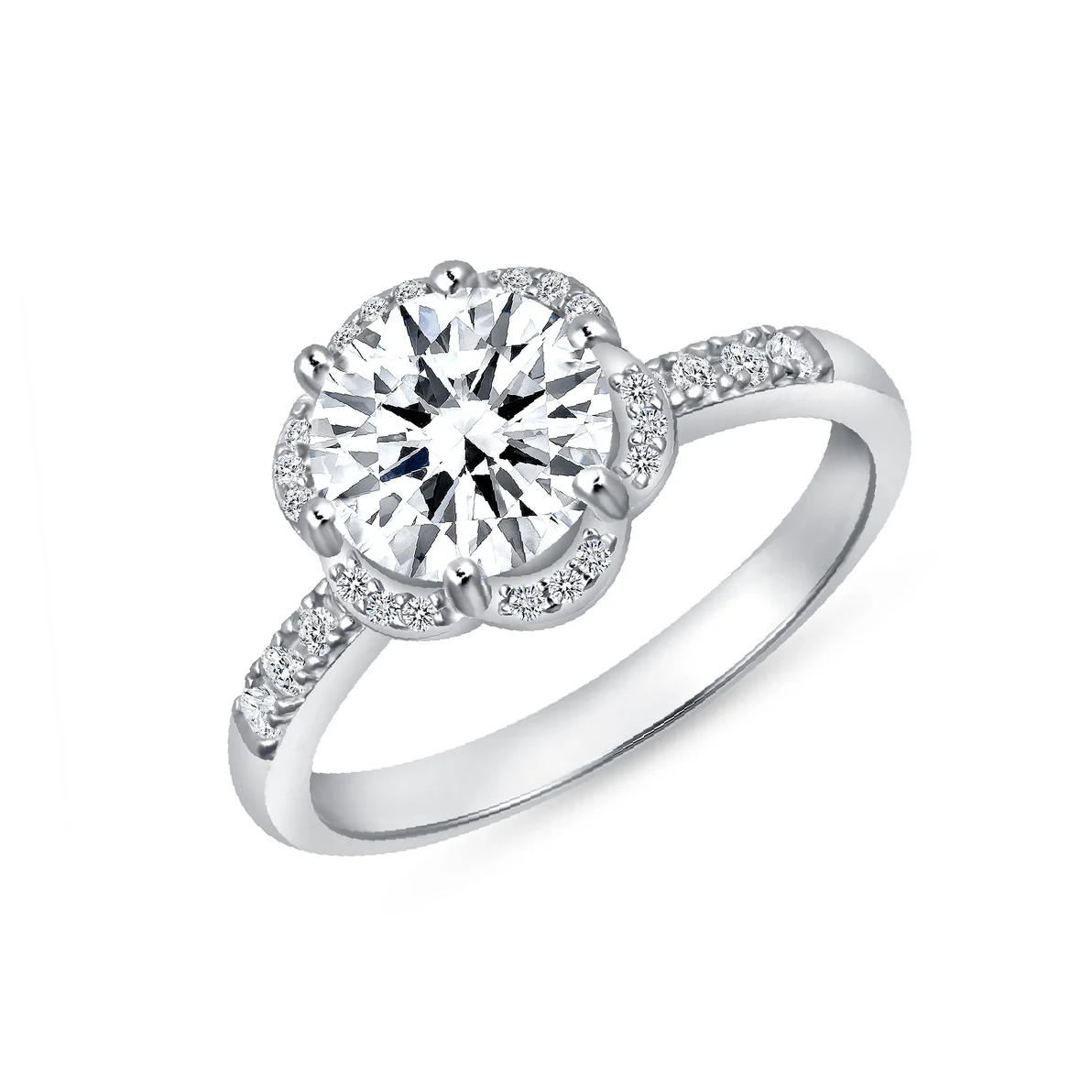 Silver 925 Rhodium Plated 2 Carat Moissanite Round Solitaire Ring