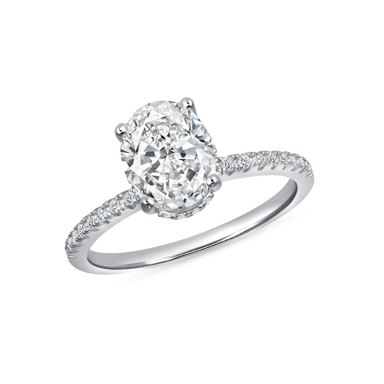 Silver 925 Rhodium Plated 2 Carat Moissanite Oval Solitaire Ring